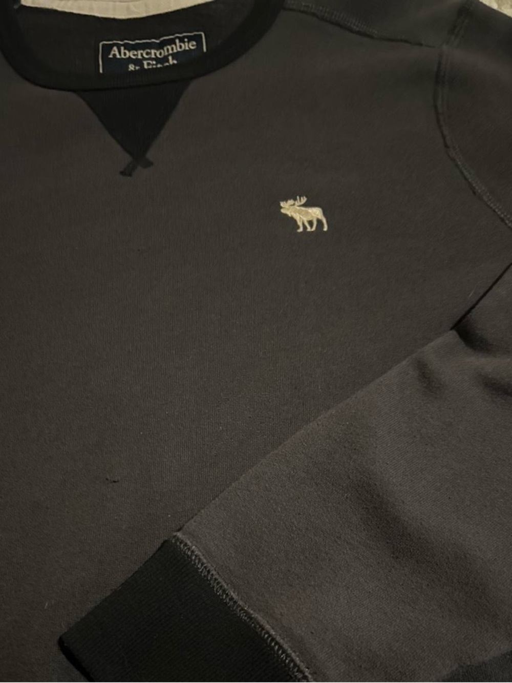 Abercrombie & Fitch Black Pullover Sweatshirt with Embroidered Moose